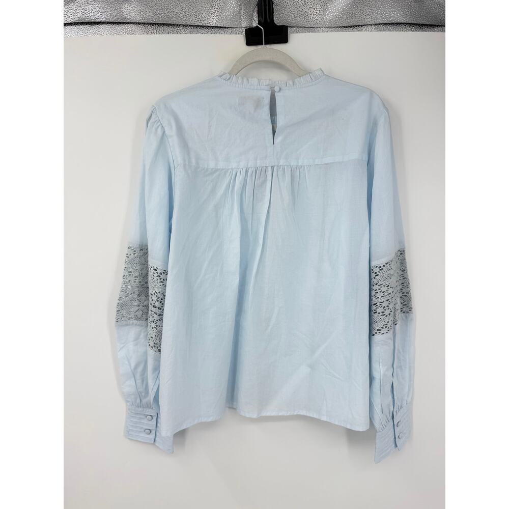 Evereve Womens Victorian Blouse Size L Bishop Sleeve Crochet Boho Edwardian Blue - Picture 9 of 13